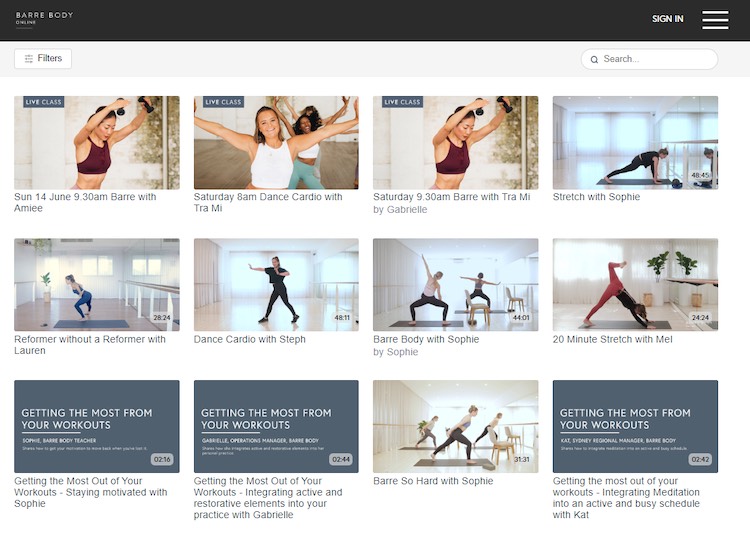 Barre Body Online content library