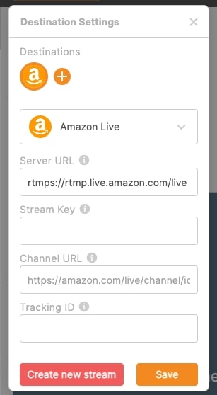 setting up an amazon live stream in be.live's backend