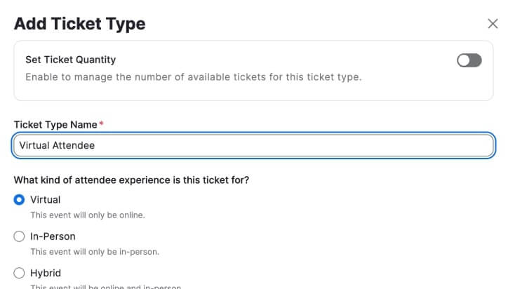 Creating an event ticket in Zoom