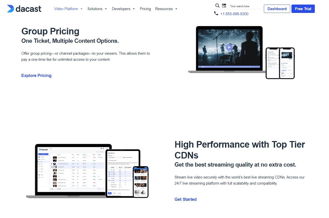 Dacast group pricing for video content and high-quality CDN services