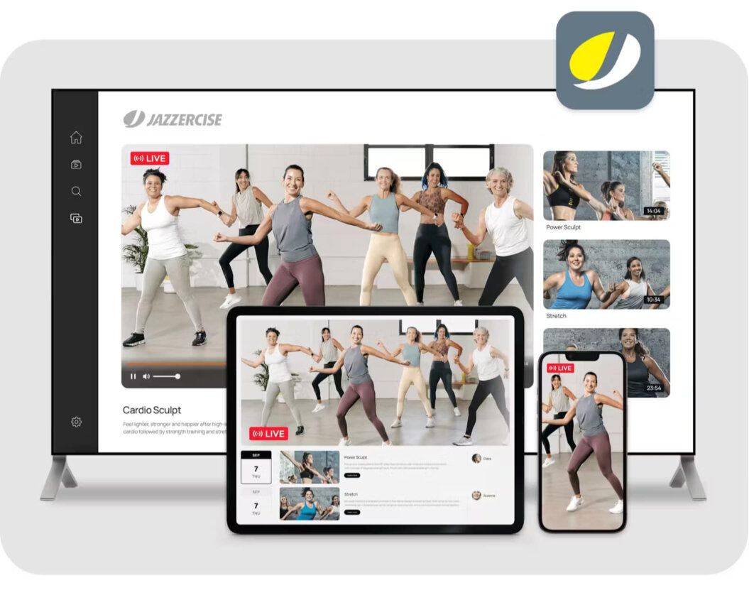 content creators Jazzercise using Uscreen to live stream to multiple devices