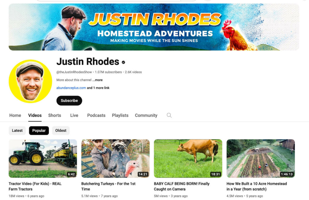 Justin Rhodes YouTube channel logo with his name in bold white letters against a black background.