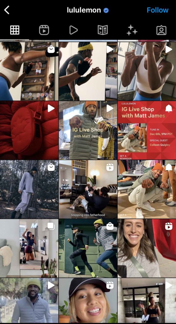 A screenshot of Lululemon's feed.