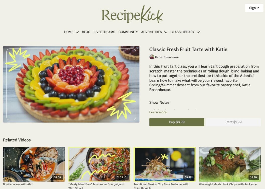 recipekick's tvod pricing for one of their videos