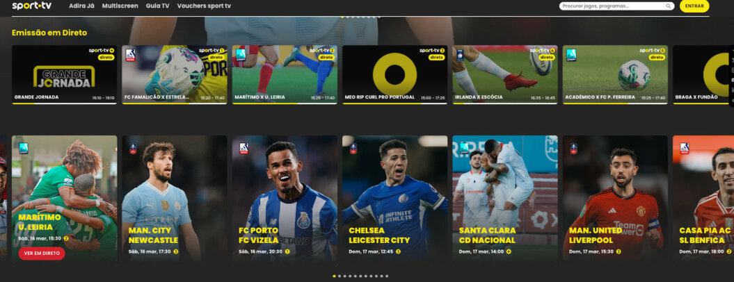 Screenshot of the Sport TV streaming platform UI.