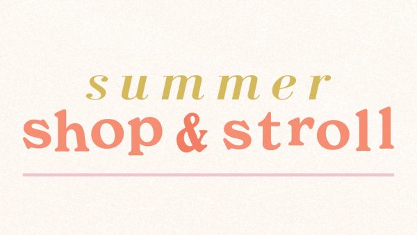 Summer Shop & Stroll" text in a harmonious blend of gold and coral hues.