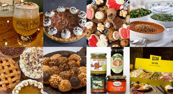 A collage of pictures of food and desserts.