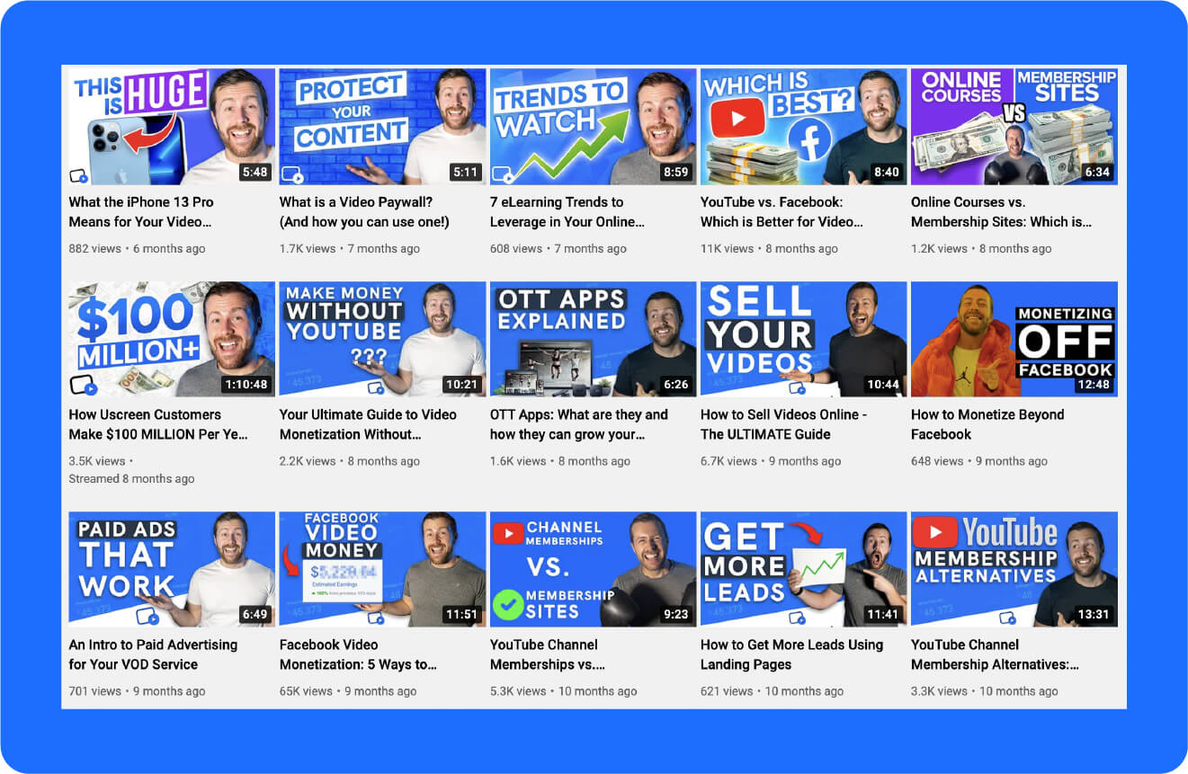 A screenshot shows examples of thumbnails in order to grow your YouTube audience.