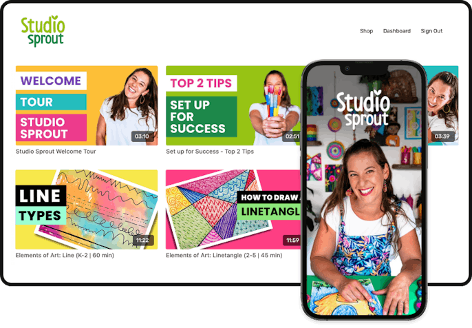 Desktop and mobile view of what the Sprout Studio membership platform looks like