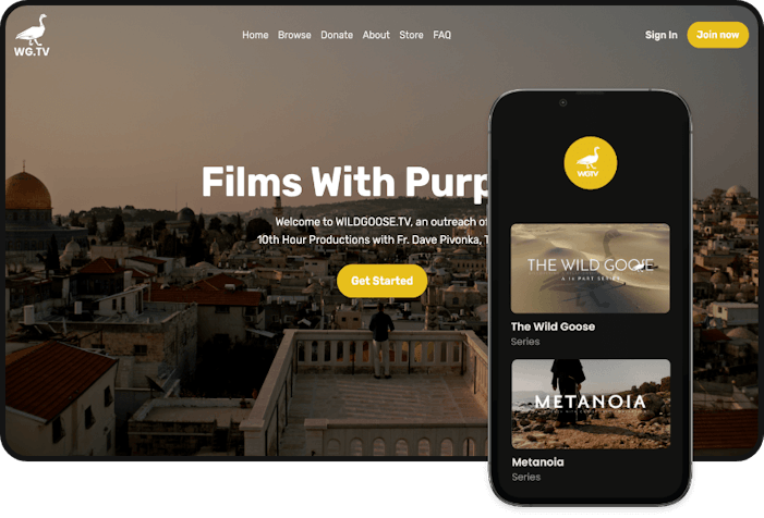 Desktop and mobile view of what the Wild Goose TV membership platform looks like