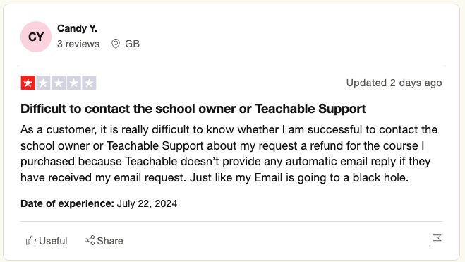 Teachable review on Trustpilot