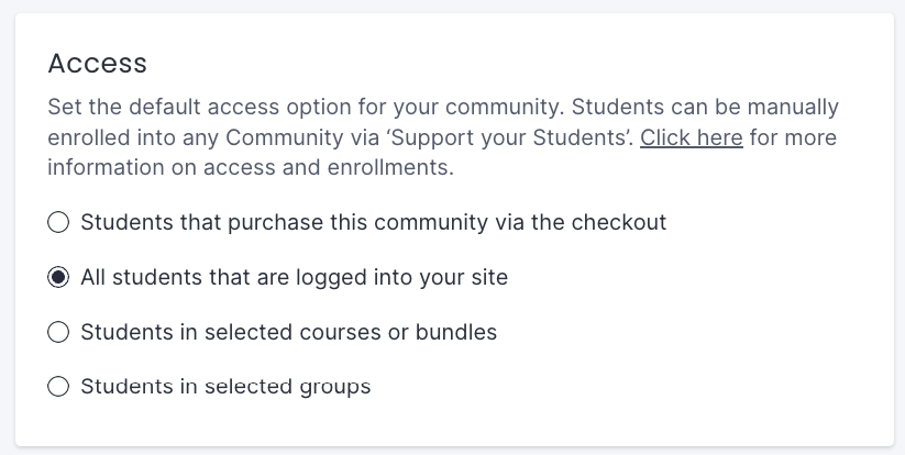 Thinkific community access settings