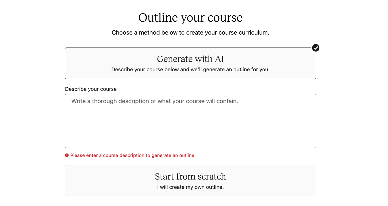 AI course creation prompt on Teachable