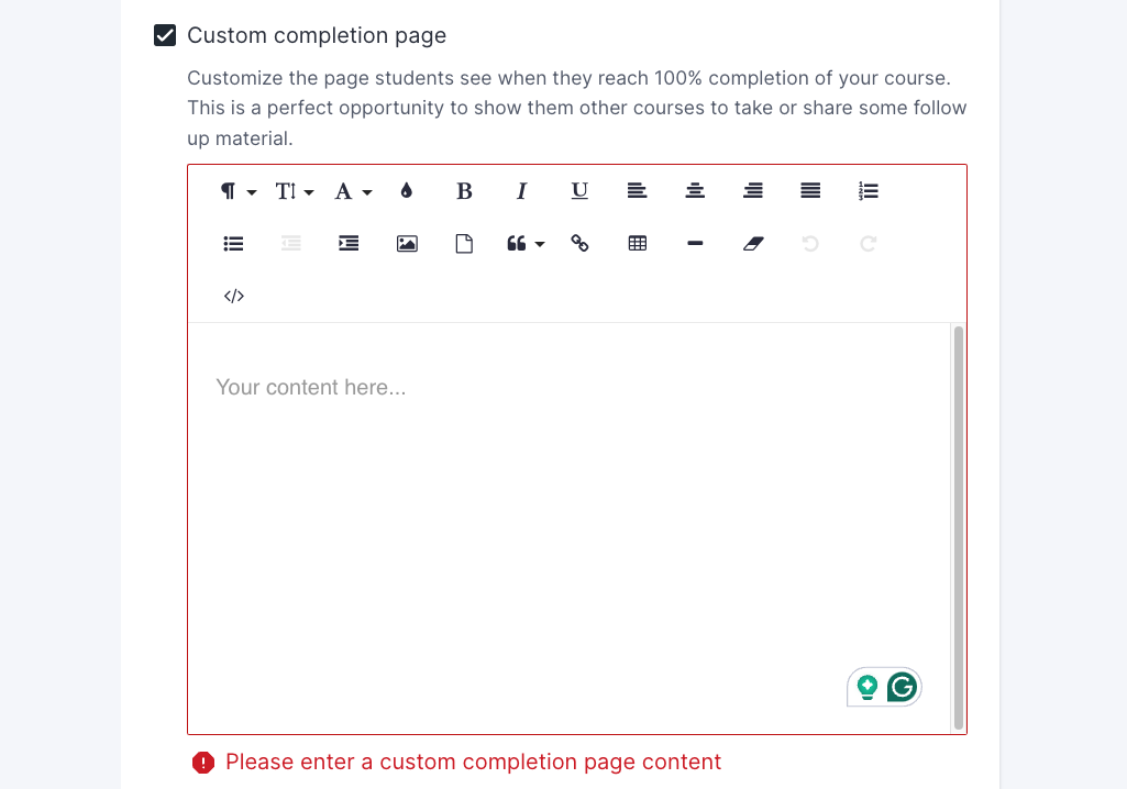 Creating a custom completion page for a course in Thinkific