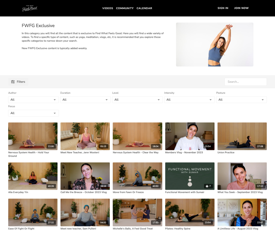 Screenshot showing Find What Feels Good's member only exclusive content area.