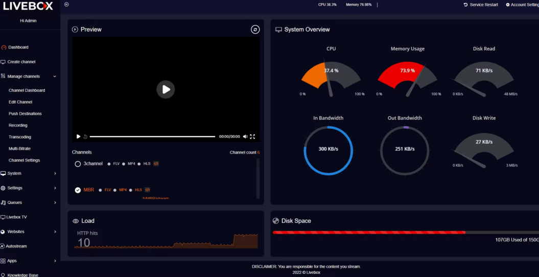 A screenshot of LIVEBOX's platform.