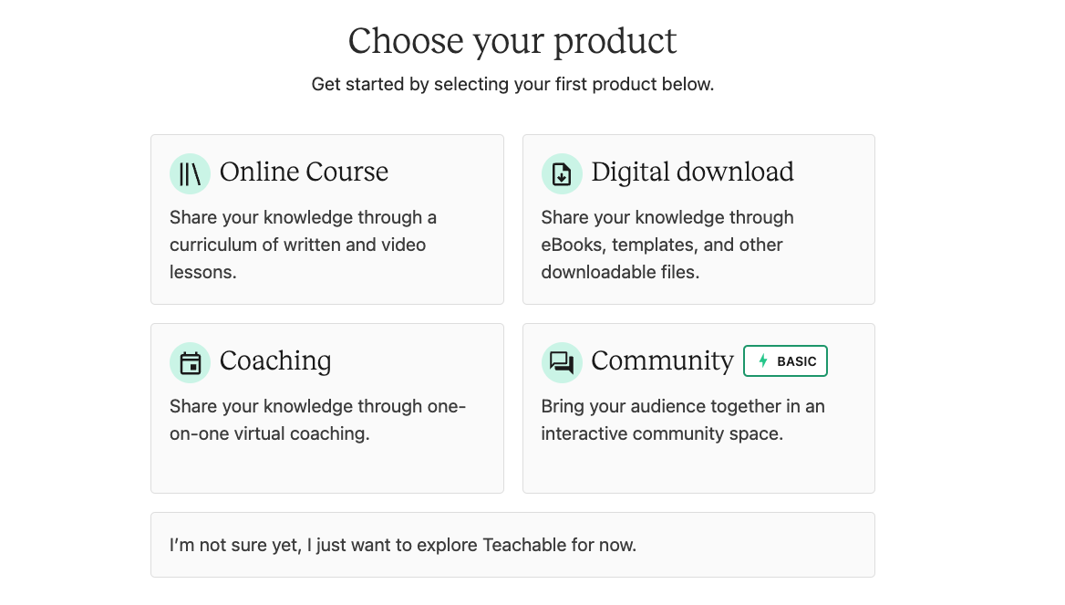 Choosing a product with Teachable