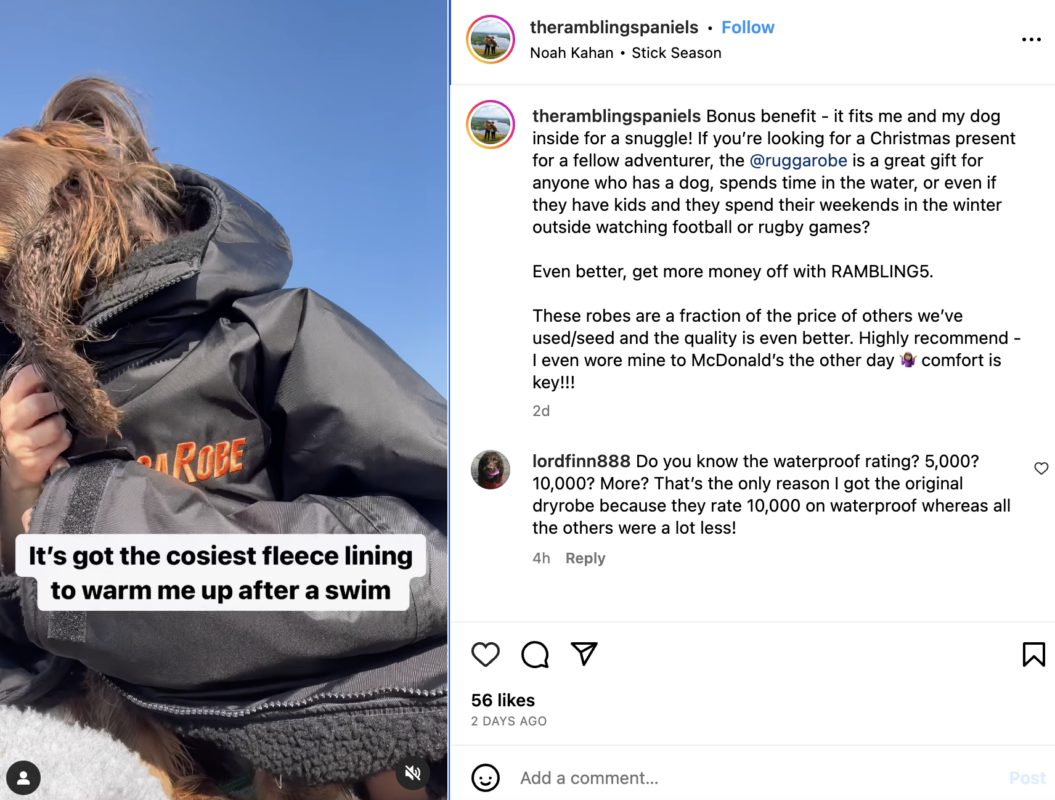 Image showing The Rambling Spaniel's Instagram post.