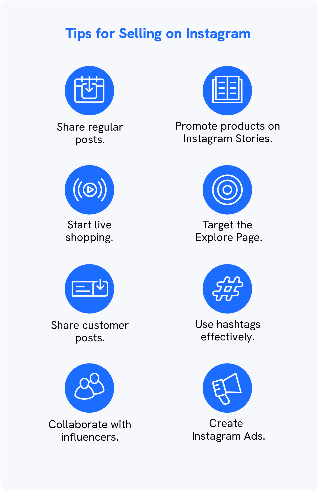 A graphic shows tips for selling on Instagram.